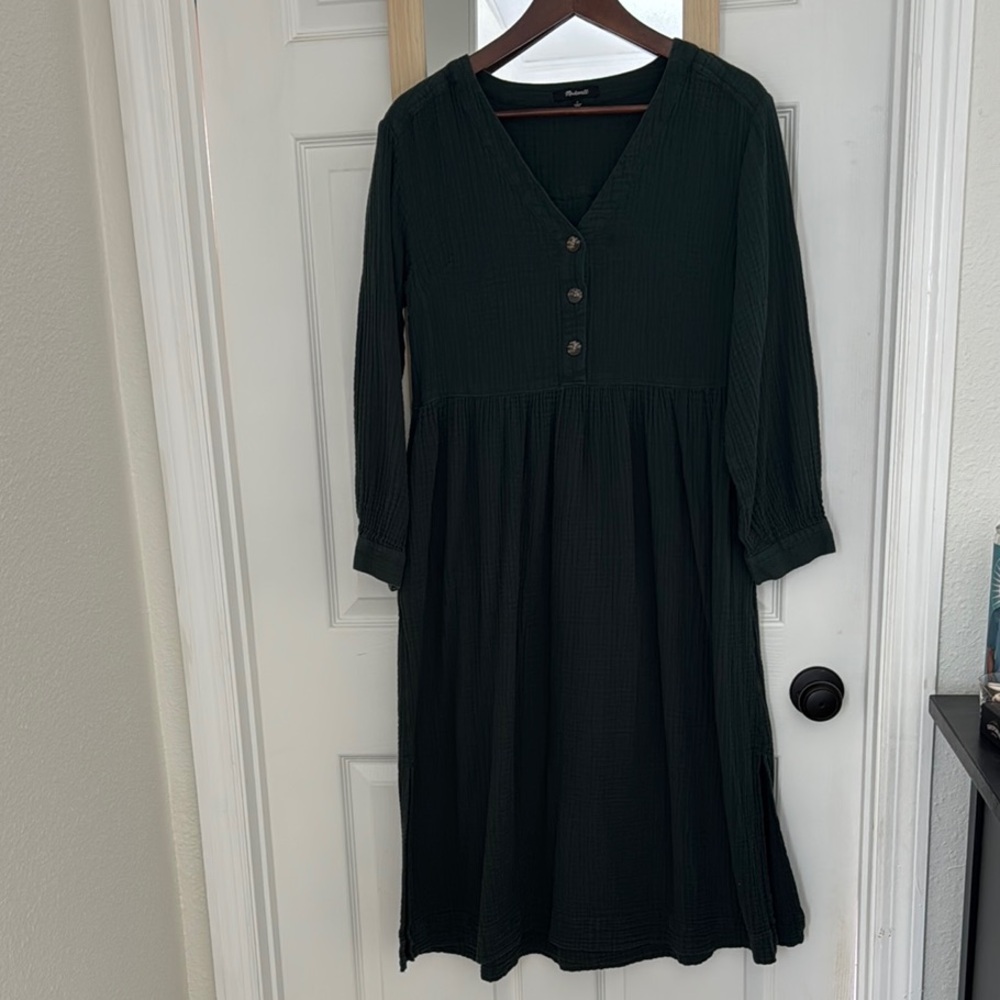 Madewell Green Long Sleeve V-Neck Sundress